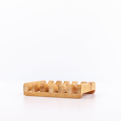 Angled view of wooden soap dish